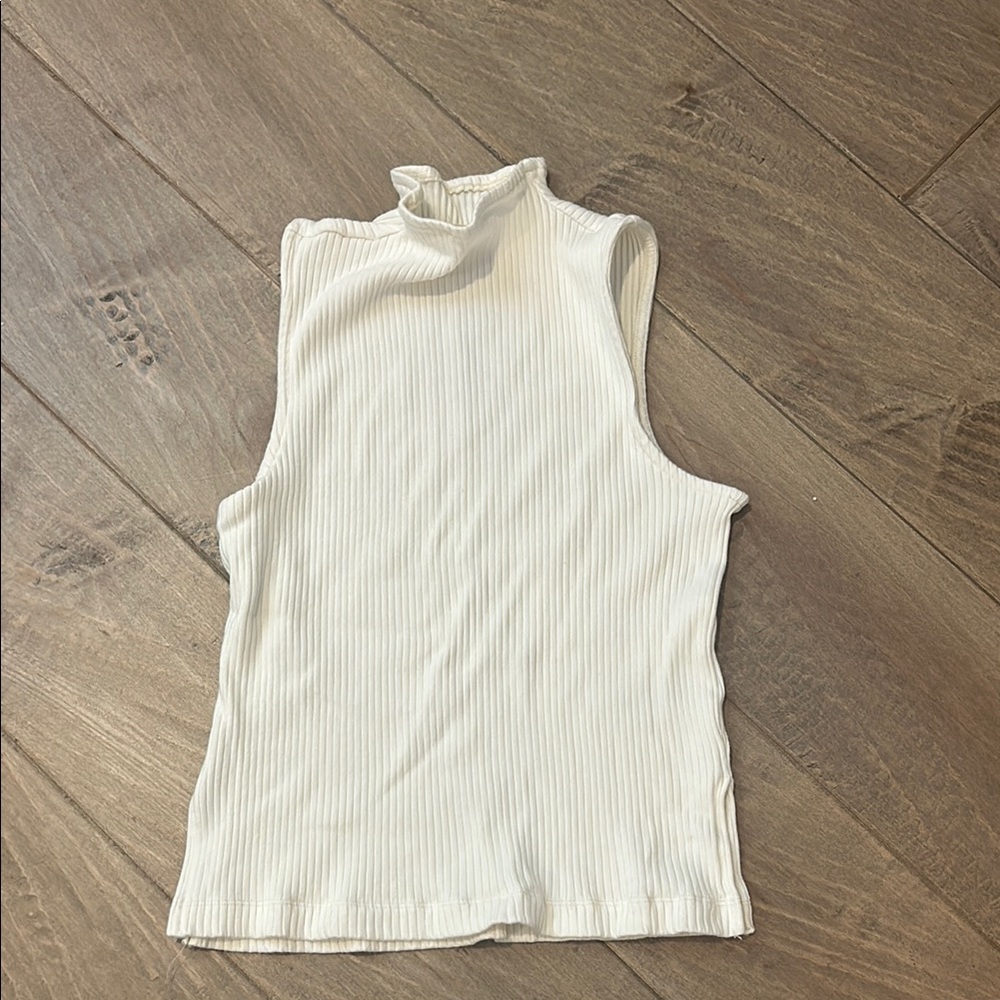 Cream Ribbed Sleeveless Tank Top